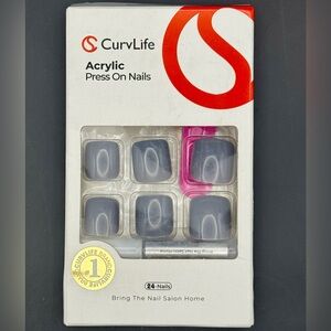 CurvLife Acrylic Press On Pedicure Nails - set of 24 shiny gray